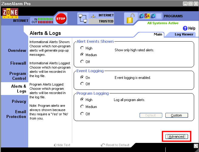 ZoneAlarm Pro Version 3 Firewall Setup SANS Storm Center