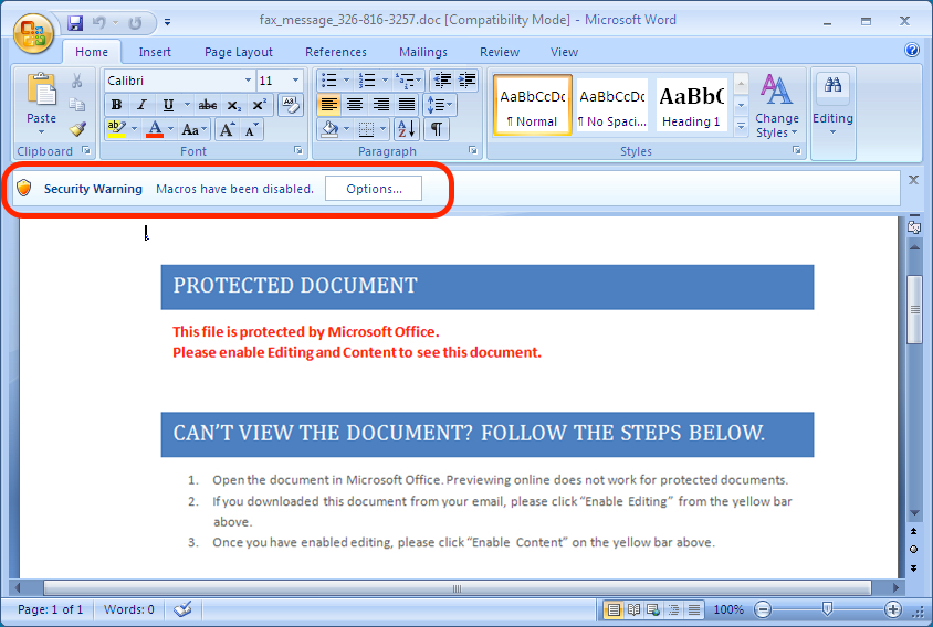 Malicious Spam With Word Document Sans Internet Storm Center