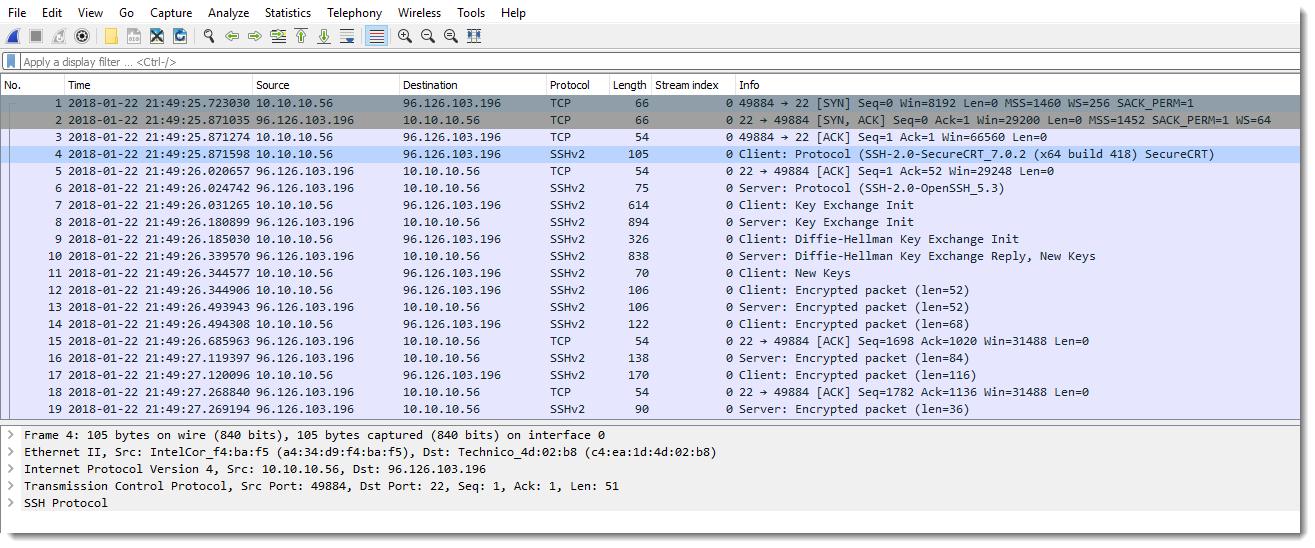 how to read ssh versoin from wireshark pcap