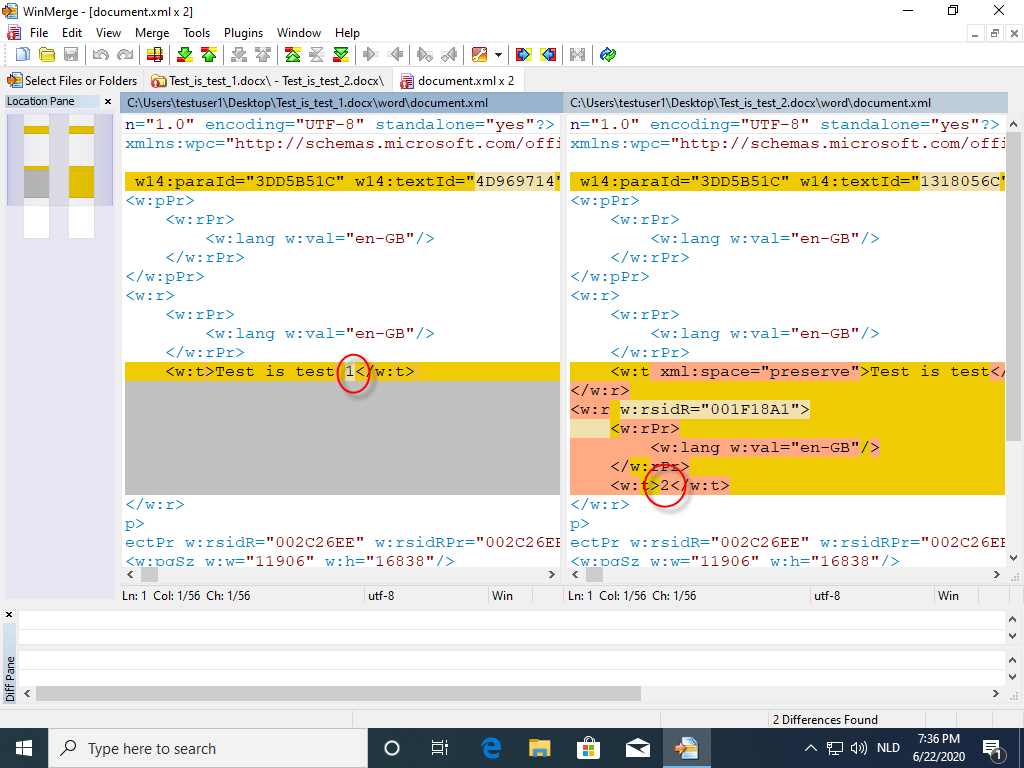 winmerge word documents