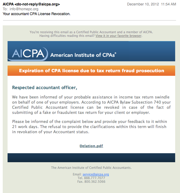 CPA E-Mail Screen Shot