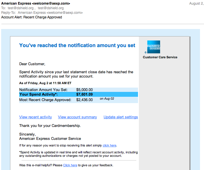 fake american express notification