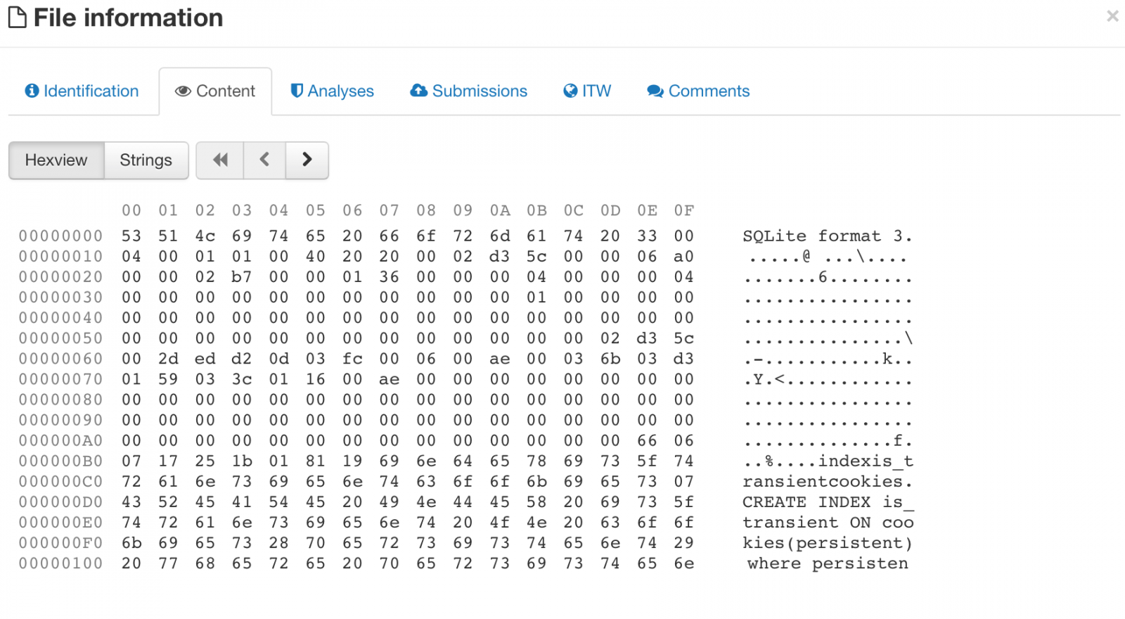 Hex Screenshot from Virustotal