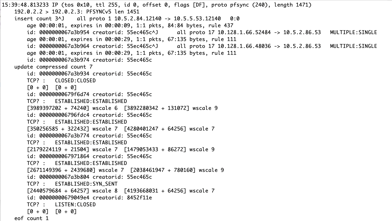 example pfsync packet as decoded by tcpdump on OPNsense