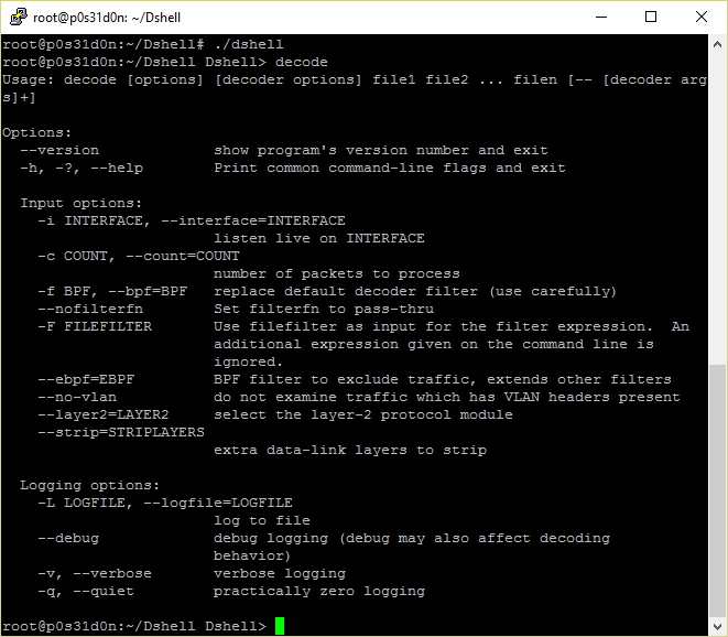 Dshell decode options