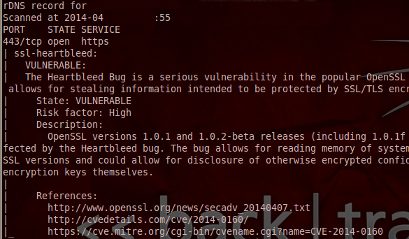 Vulnerable message for heartbleed