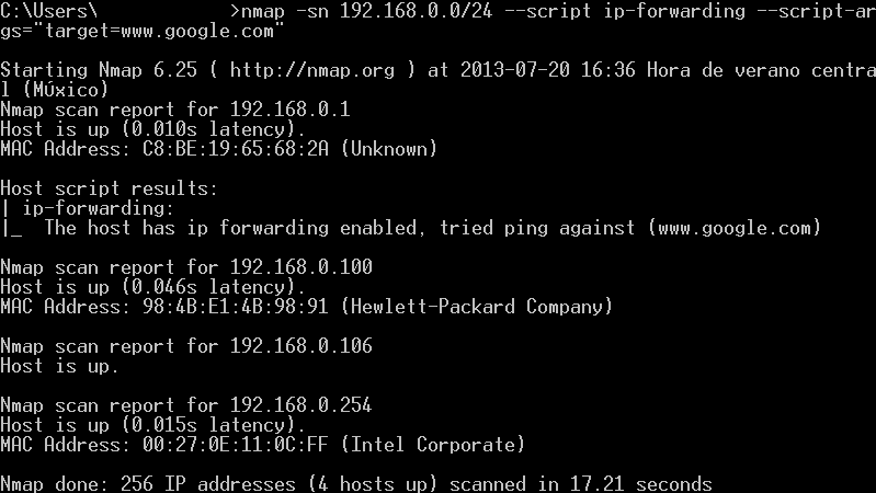 nmap IP Forwarding detection