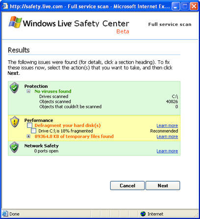 windows live onecare safety scanner